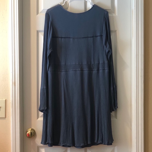 Textured Blue Lace-Up Skater Dress - Picture 2 of 2